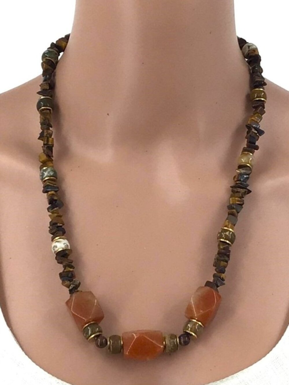 Natural Stone Necklace Artisan Made Tigers Eye Aventurine Healing 23 Inch Length